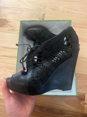 Sam Edelman platform wedge heels Black Leather - Size 7.5